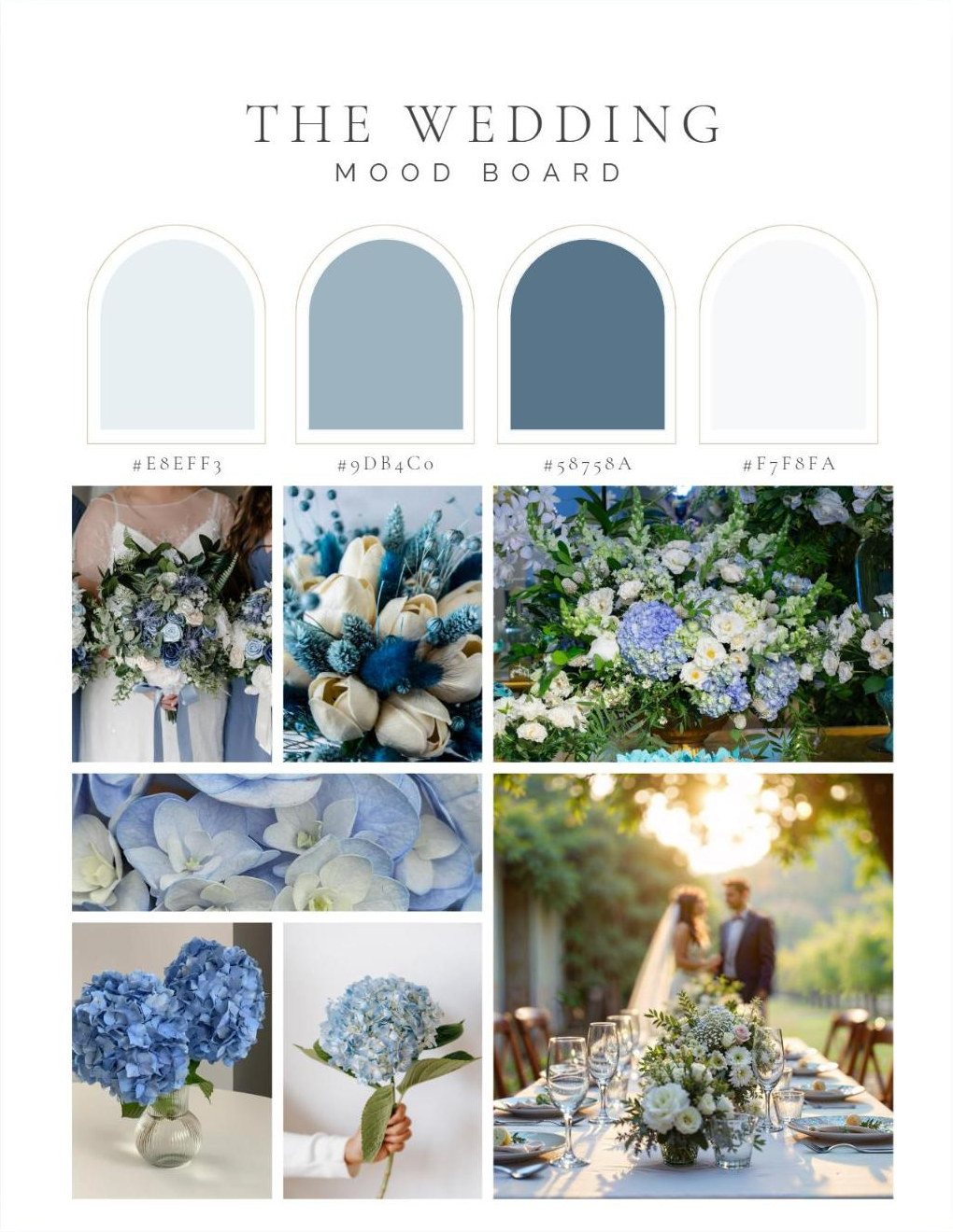 A mood board page from the printable wedding planner