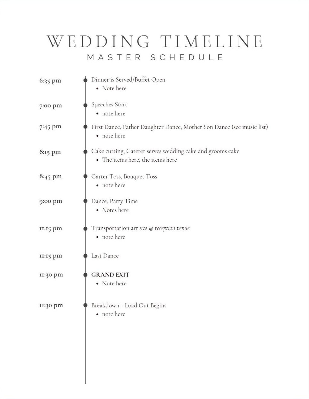 Wedding timeline page