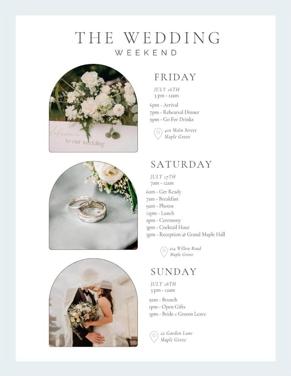 A page from the wedding planner