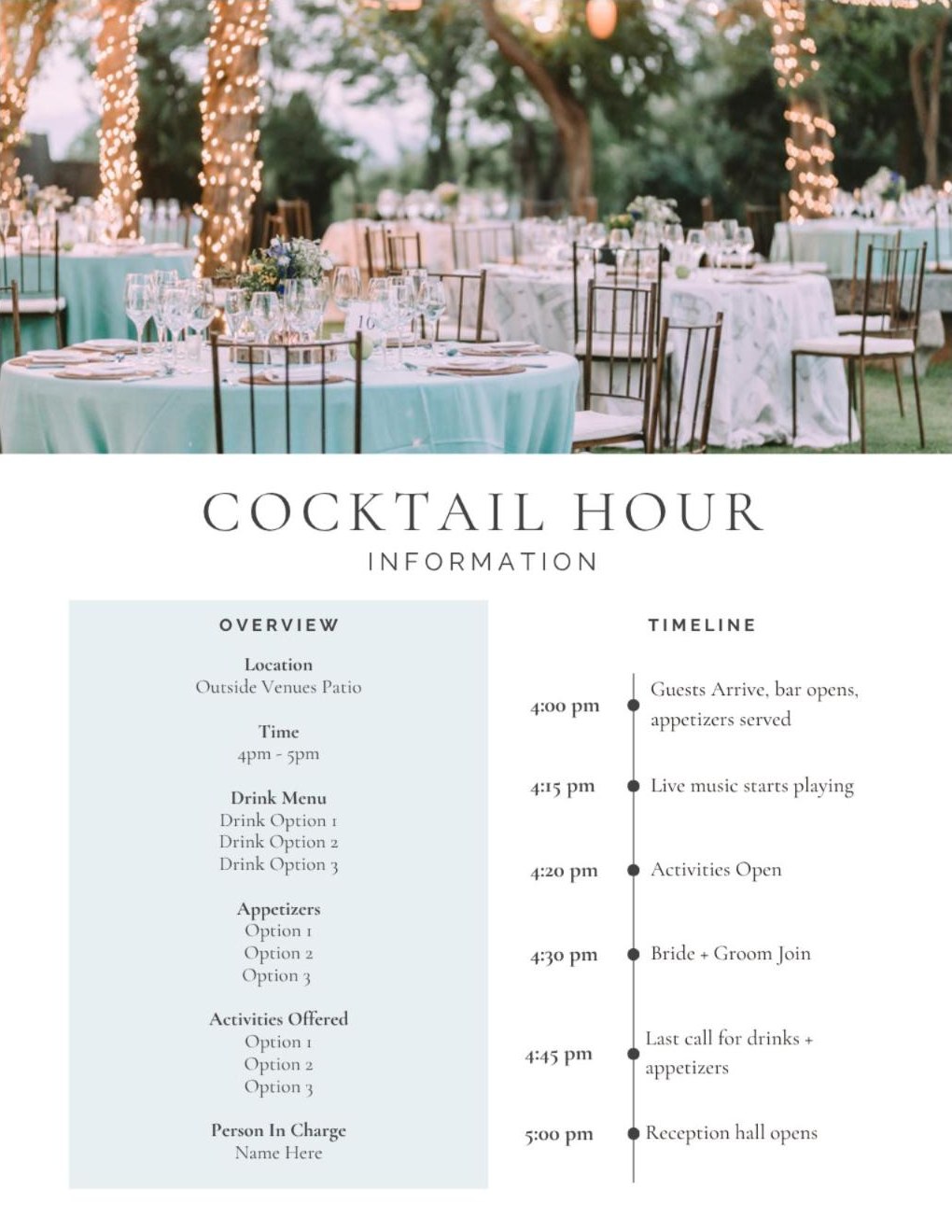 Cocktail hour information page