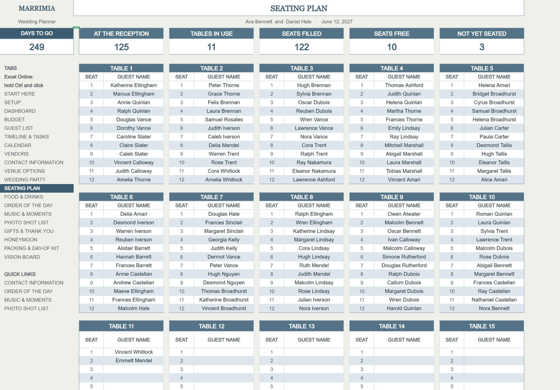 Seating Plan tab